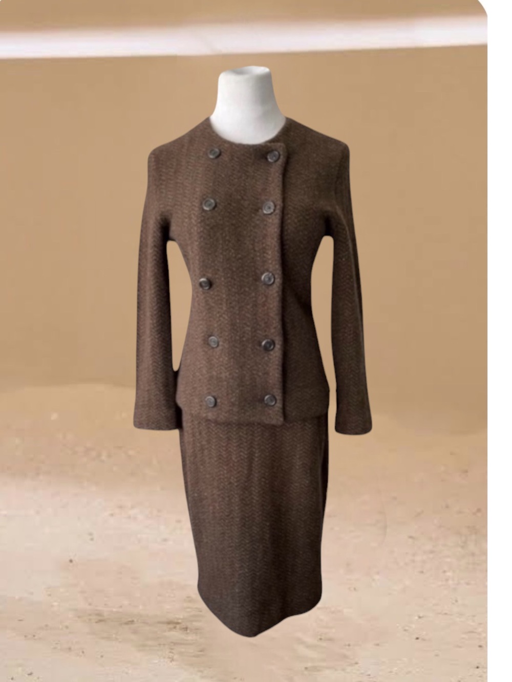 RALPH LAUREN VTG BLACK LABEL CASHMERE BLEND 2 PIECE KNIT SKIRT SUIT